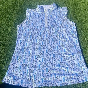 San Soleil Womens Cocktail Tank Top White Blue Medium